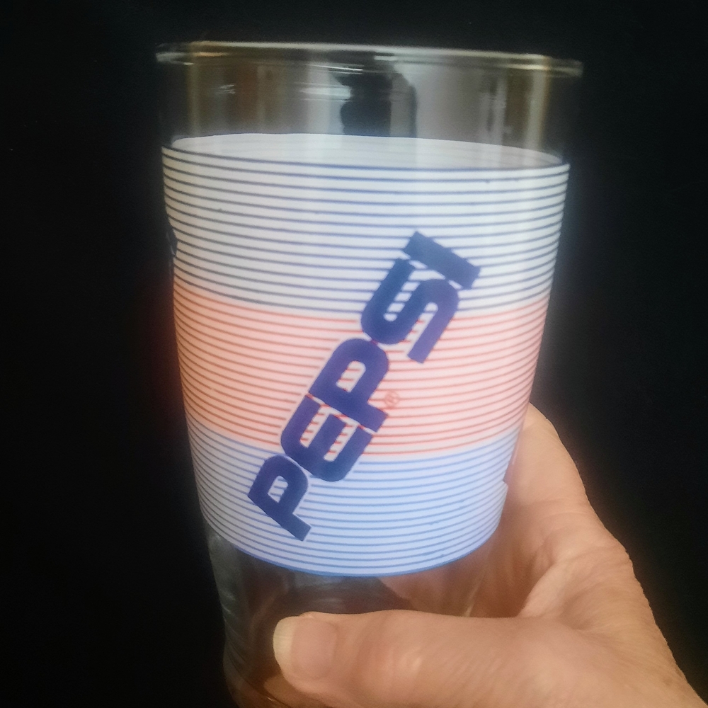 Pepsi Striped Glass Tumbler - Blue and Red Jumbo 24 oz.